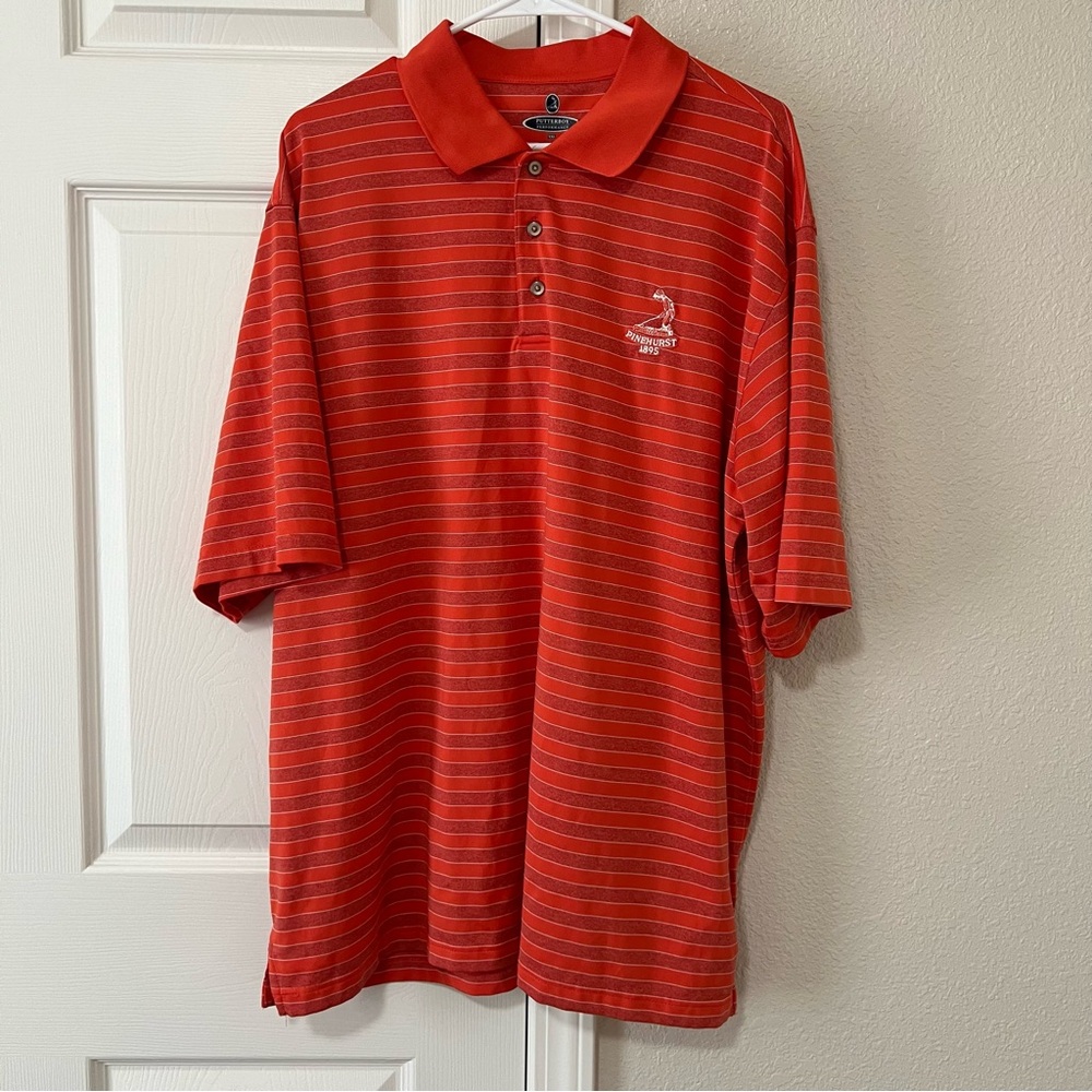 Putterboy Pinehurst Orange Red Striped Performance Polo Shirt - XXL